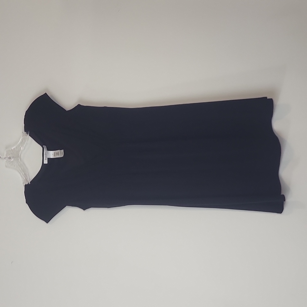 LAUNDRY by DESIGN Black Smocked Shoulder V-neck Mock Wrap Babydoll Dress